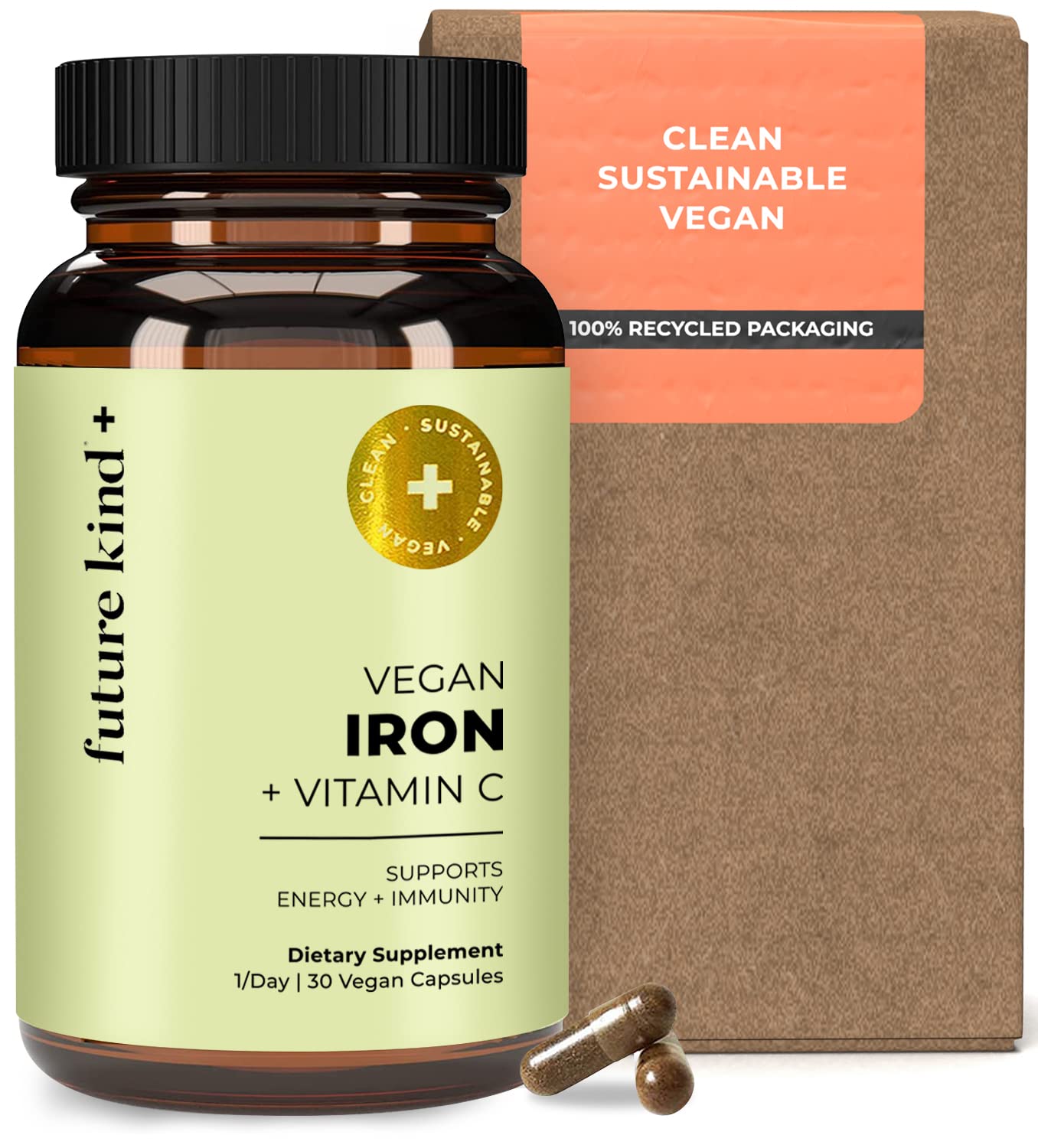Future Kind Iron Supplement for Women and Men, Daily Energy & Focus, Chelated Iron Bisglycinate, 18mg 100% DV with Vitamin C for Absorption - Gentle on Stomach, Non-GMO Vegan Capsules, 30 Day Supply Future Kind Au supplements