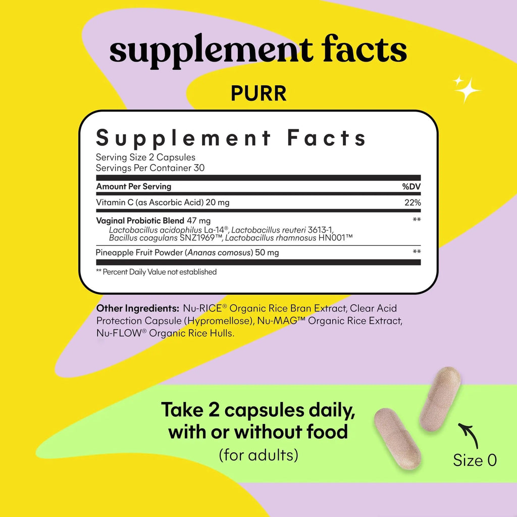 Lemme Purr Vaginal Probiotics for Women - Promotes pH Balance, Healthy Vaginal Odor & Urinary Tract Health w/Lactobacillus Blend, Clinically Tested Strains, Pineapple & Vitamin C - 60 Veggie Capsules Lemme Au supplements