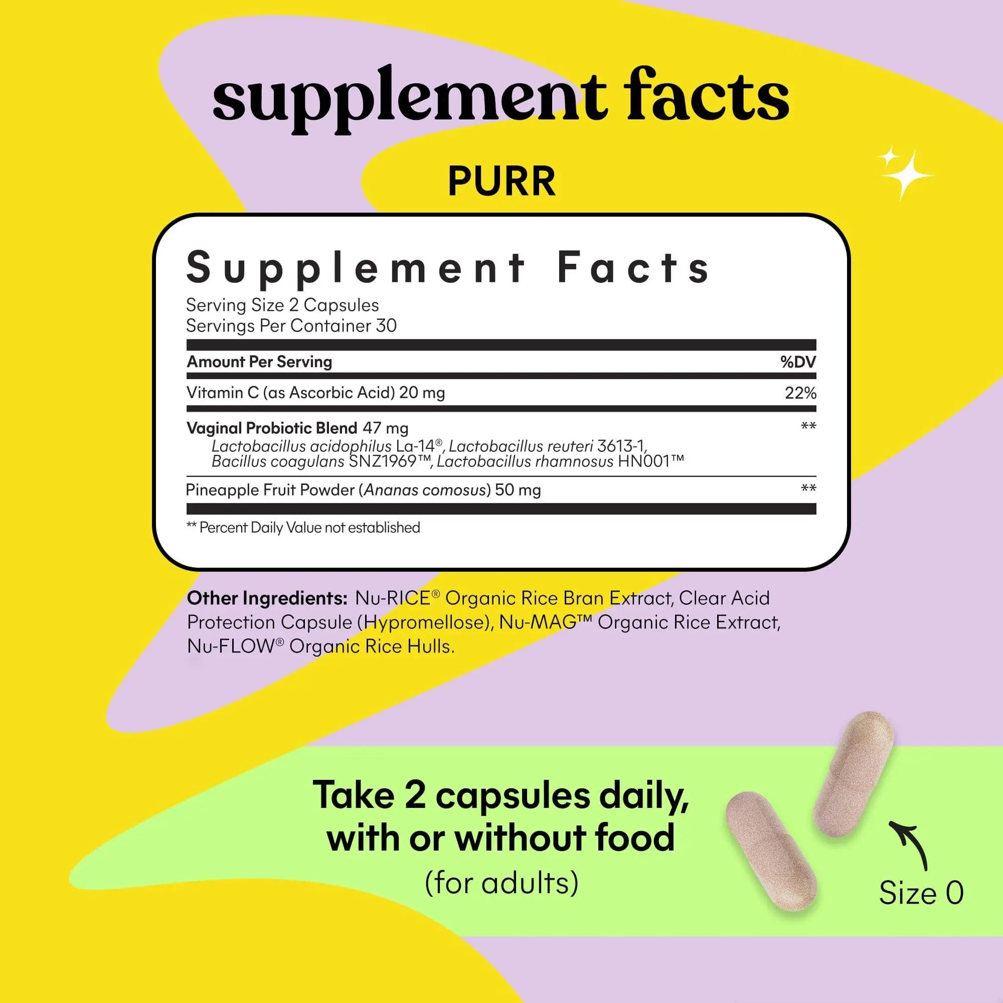 Lemme Purr Vaginal Probiotics for Women - Promotes pH Balance, Healthy Vaginal Odor & Urinary Tract Health w/Lactobacillus Blend, Clinically Tested Strains, Pineapple & Vitamin C - 60 Veggie Capsules Lemme Au supplements