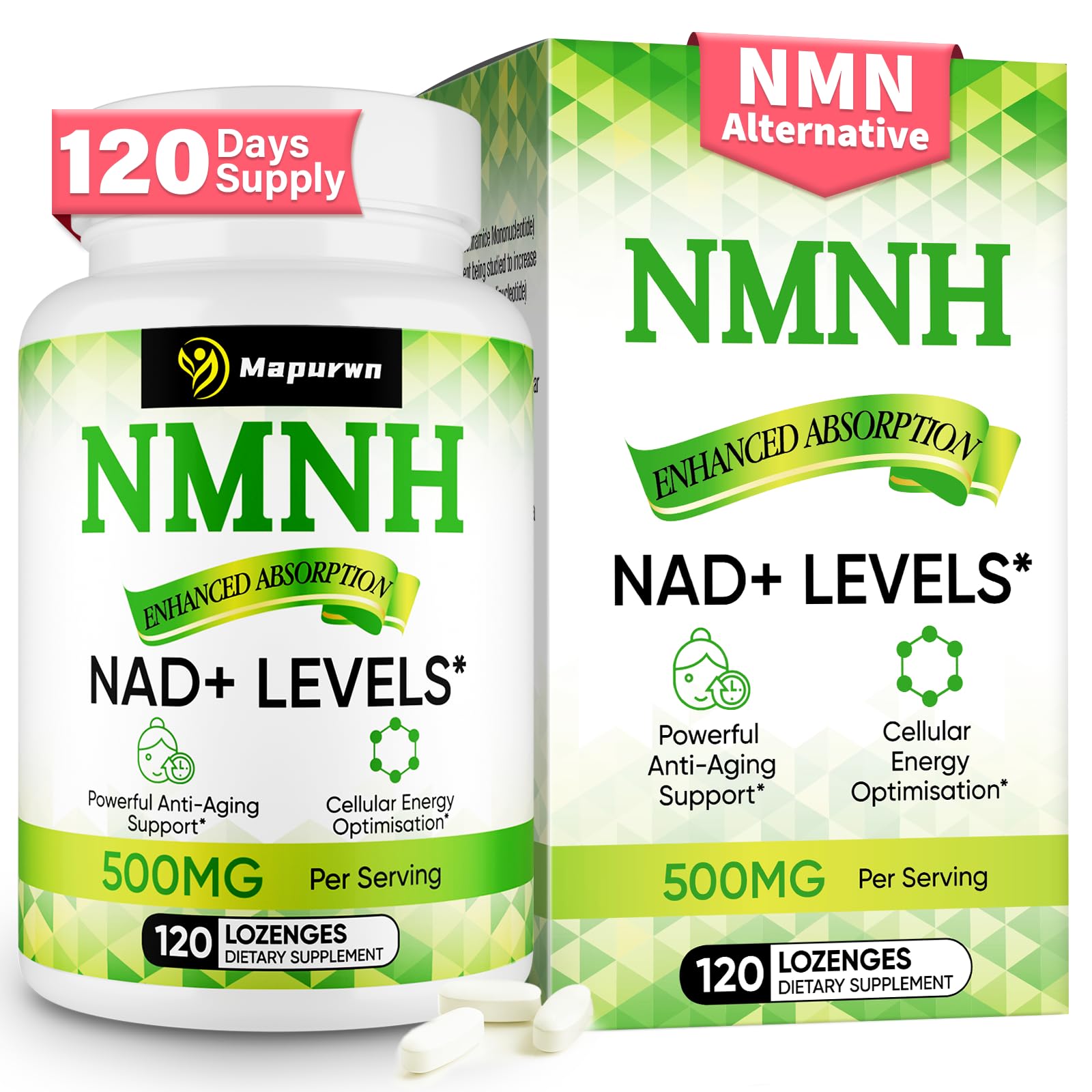 Mapurwn NMNH (Dihydronicotinamide Mononucleotide), NMN Supplement, 500mg per Serving NAD Supplement to Boost NAD+ Levels As We Age for Women & Men, Anti-Aging, Energy, Focus, 120 Count Mapurwn Au supplements