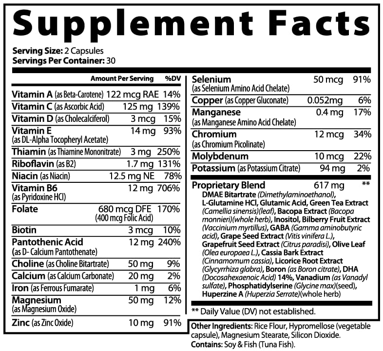 EXUVITAL Brain & Focus Formula, Veggie Capsules, 60 Count, Nootropic Supplement with Vitamins, Minerals and Proprietary Blend for Clarity, Memory, Cognition and Mental Focus EXUVITAL Au supplements