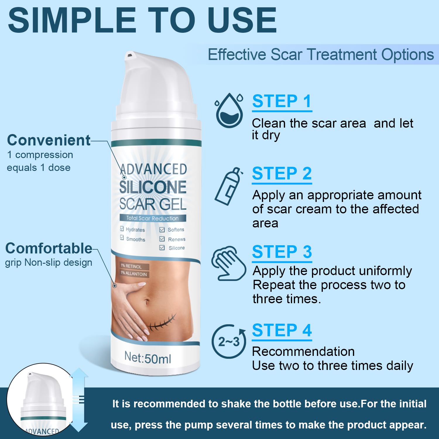 Mitgary Advanced Scar Gel, Silicone Scar Gel, Treats Old and New Scars, Reduces the Appearance of Scars from, Body, Face, Stretch Marks