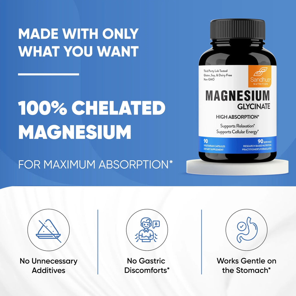 Sandhu's Superior Absorption Magnesium Glycinate 775mg|140mg Elemental Magnesium Sandhu's Au supplements