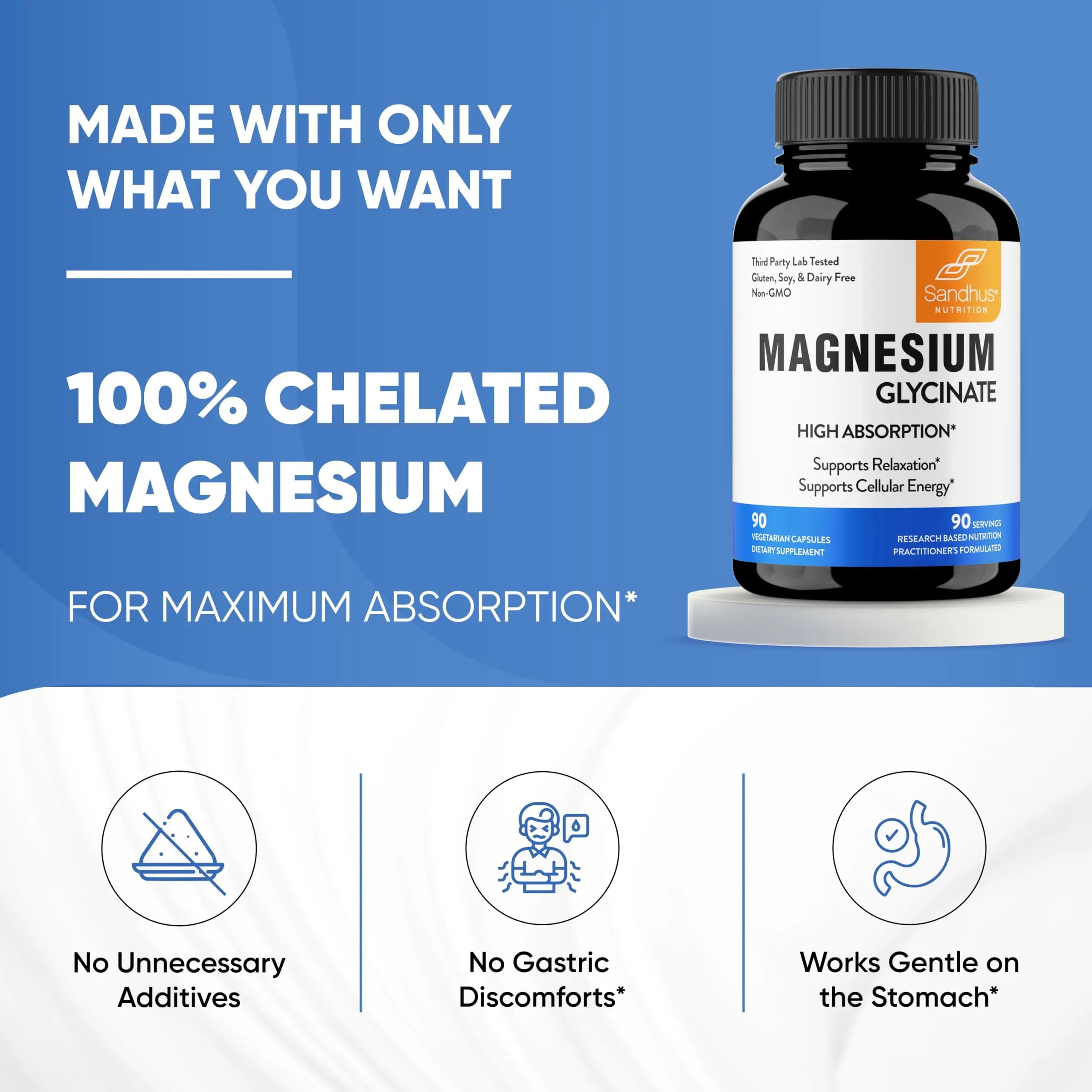 Sandhu's Superior Absorption Magnesium Glycinate 775mg|140mg Elemental Magnesium Sandhu's Au supplements
