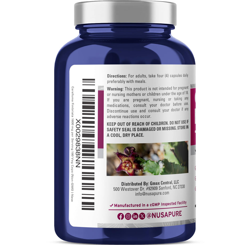 NusaPure Caralluma Fimbriata 1600mg - 180 Veggie Capsules (Non-GMO, Vegan) NusaPure Au supplements
