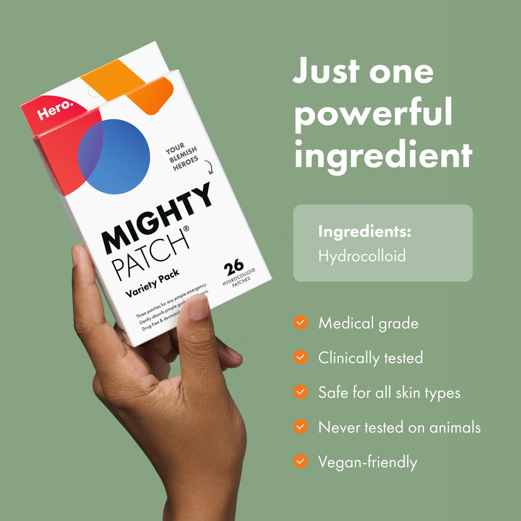 Mighty Patch™ Variety Pack from Hero Cosmetics - Hydrocolloid Acne Pimple Patches for Covering Zits and Blemishes