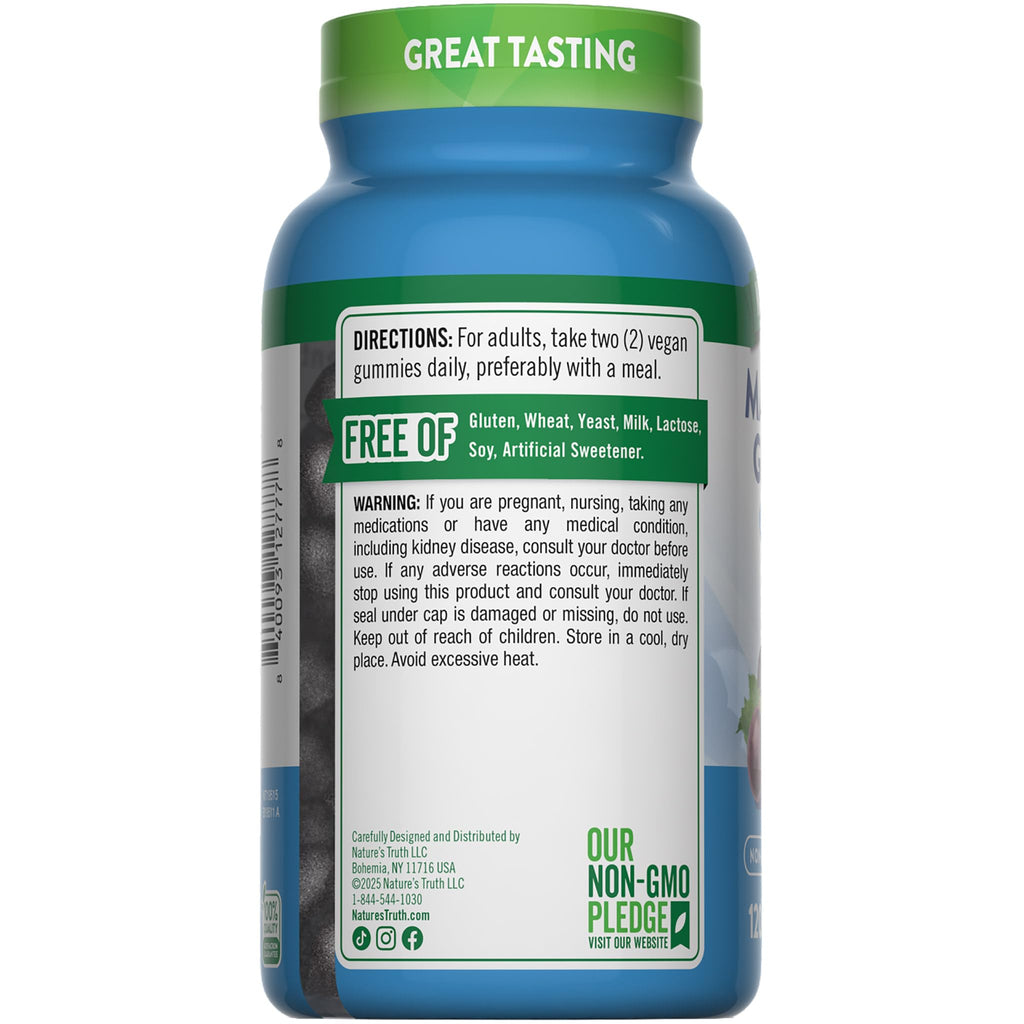 Nature's Truth Magnesium Glycinate Gummies for Adults | 200mg | 120 Count | Grape Flavor | Vegan, Non-GMO & Gluten Free Supplement