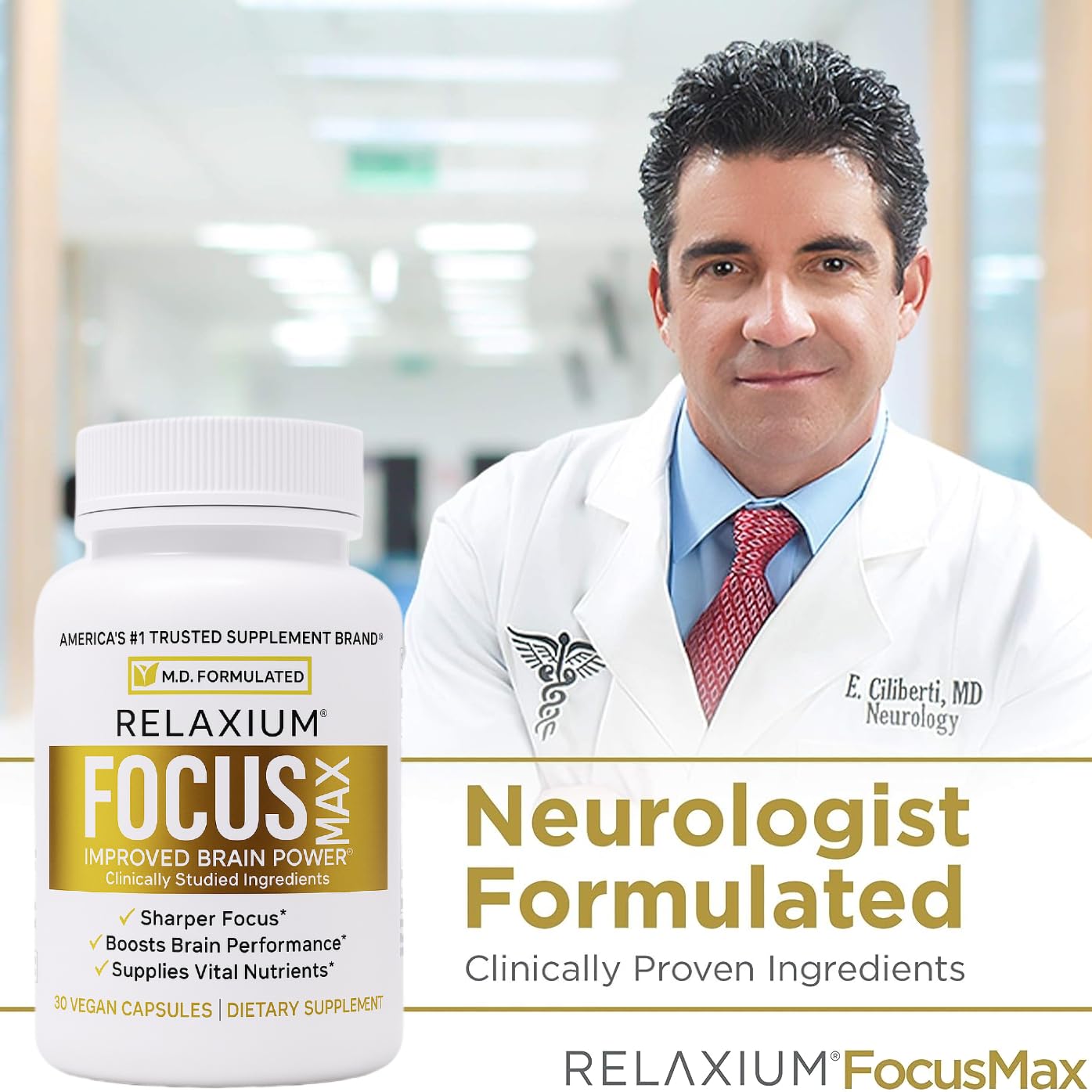 Relaxium FocusMax, Brain & Focus Health Supplement, Mental Clarity Support, Proven Concentration, Focus, Memory,