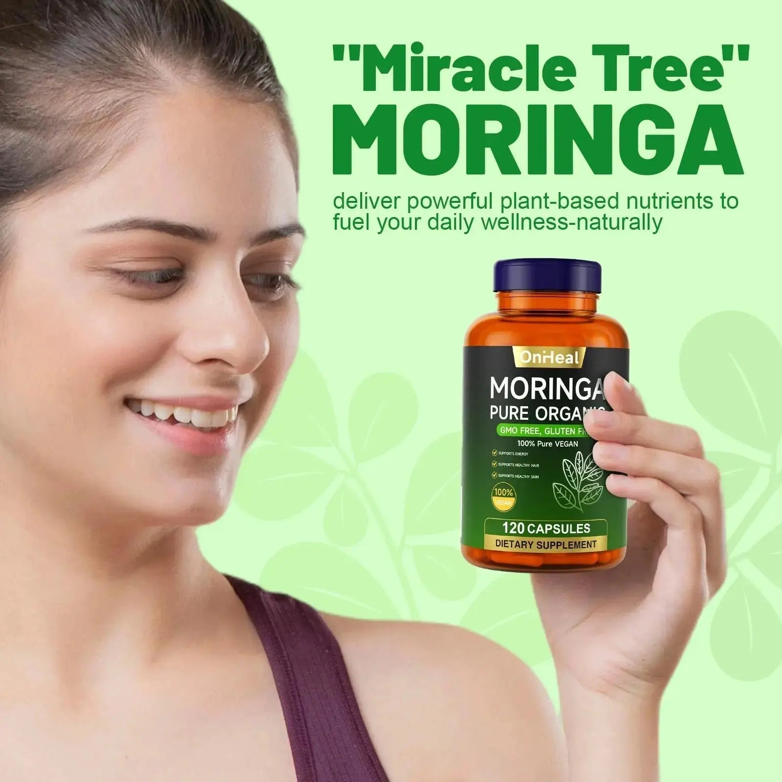 YBFQ Organic Moringa Capsules 1000 mg, 120 Count - Moringa Capsules with Organic Olefeira Powder, Supports Healthy Hair and Skin, Energy and Balance YBFQ Au supplements
