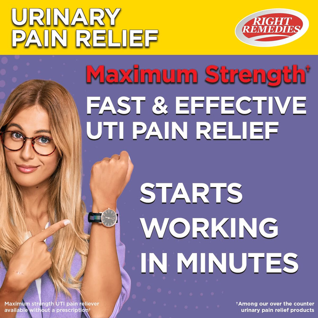 RIGHT REMEDIES Urinary Pain Relief Phenazopyridine HCl 99.5mg Tablets | Maximum Strength OTC for Fast Relief of UTI Pain, Burning and Bladder discomfort | Generic AZO Maximum Strength (72 Count) RIGHT REMEDIES Au supplements