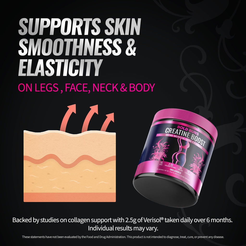 Bold Buns Creatine for Women – Booty Builder Supplement with Collagen & BCAA – Supports Muscle Development, Post-Workout Recovery, Skin Elasticity