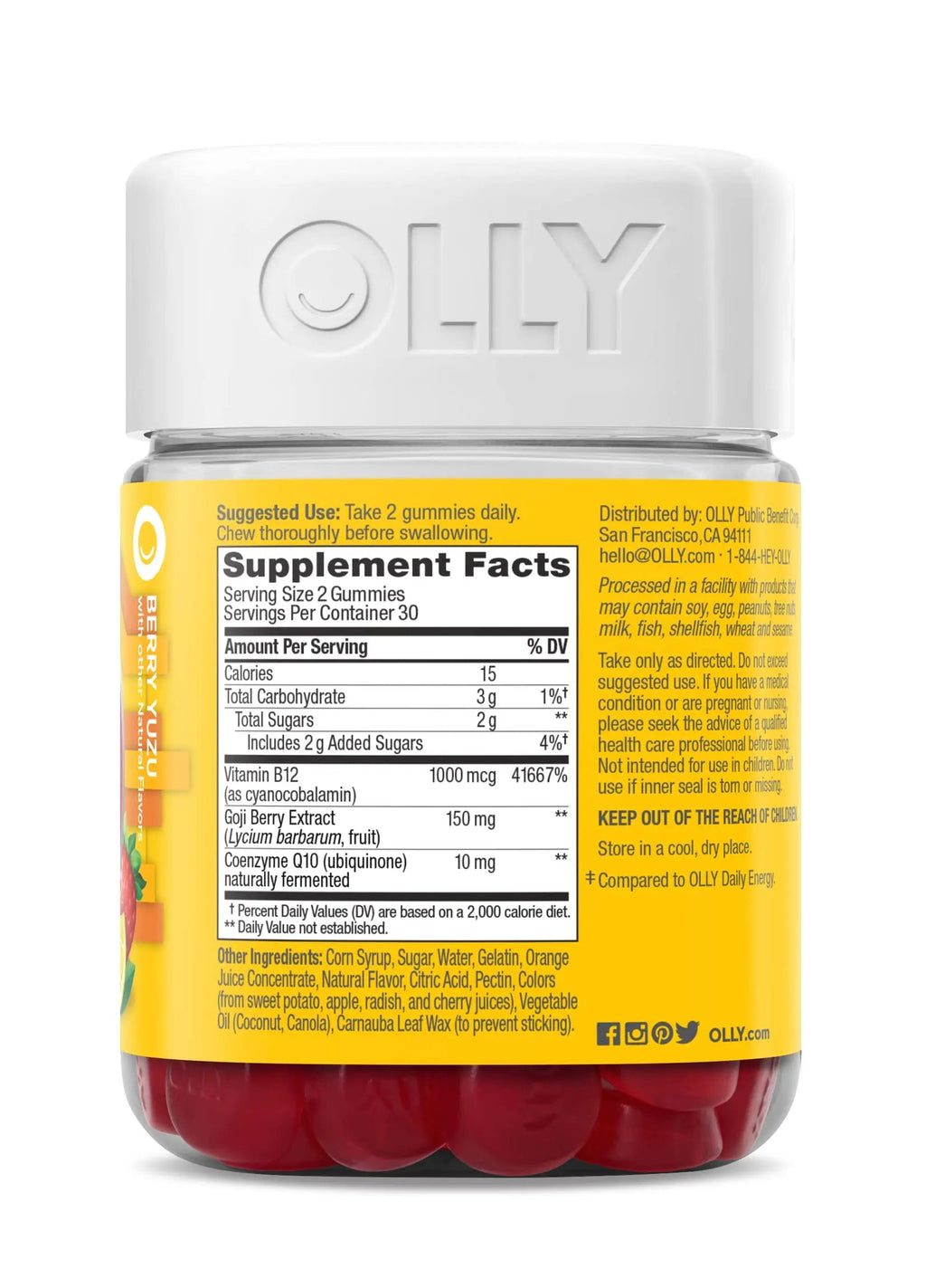 OLLY Extra Strength Daily Energy Gummy, Caffeine Free, 1000mcg Vitamin B12, CoQ10, Goji Berry, Adult Chewable Supplement OLLY Au supplements