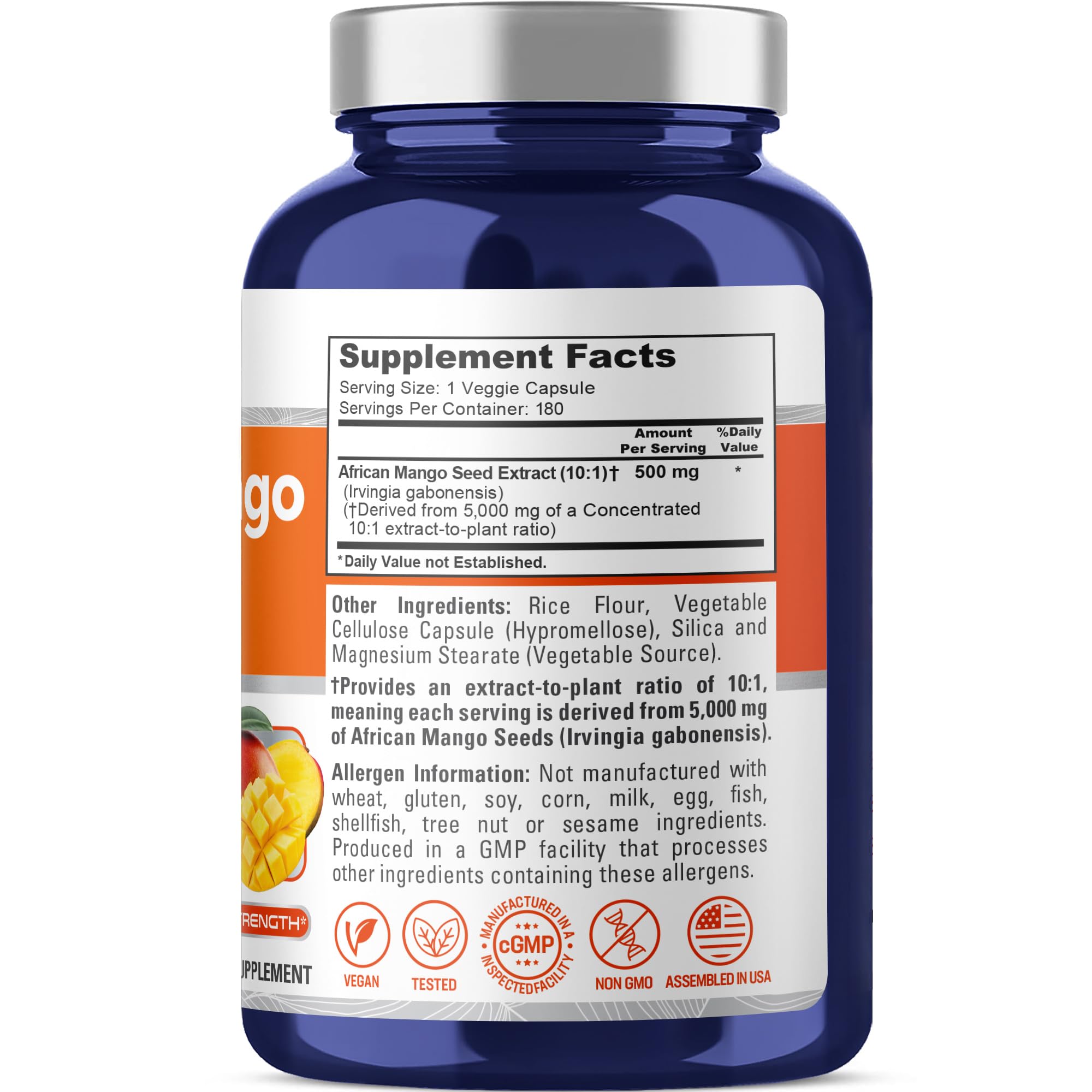NusaPure African Mango 10:1 Extract, 500 mg Equivalent to 5,000 mg per Veggie Caps 180 Capsules (Non-GMO, Vegan) NusaPure Au supplements