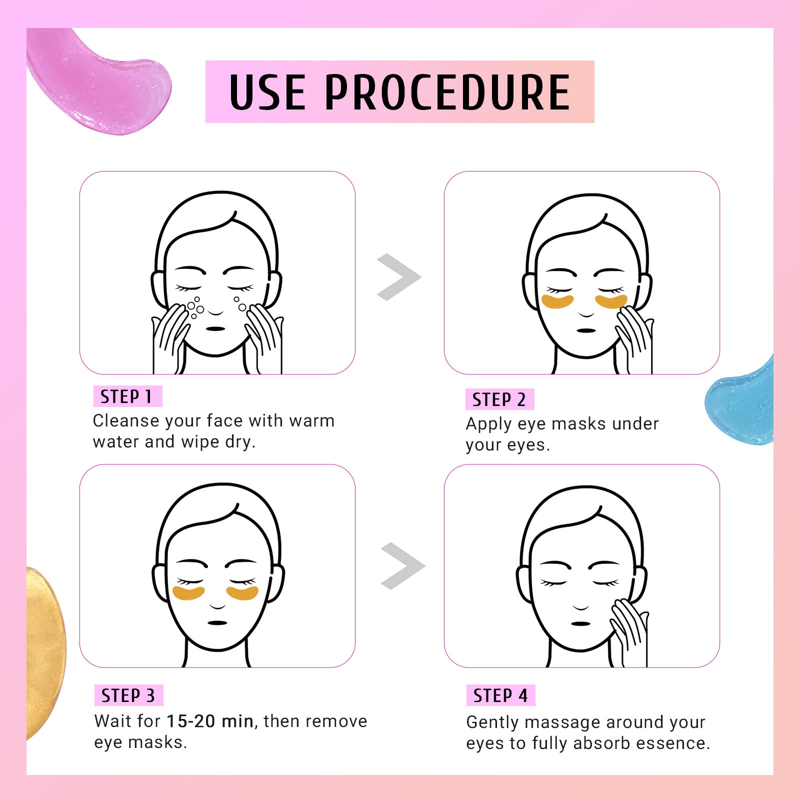 PEAUAMIE Under Eye Patches Gold and Hyaluronic Acid for puffy eyes,Rose Eye Masks
