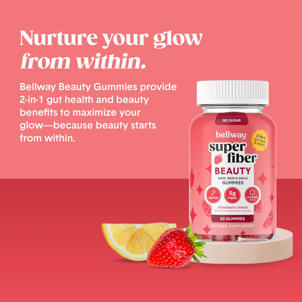 Bellway Super Fiber Gummies + Beauty – Sugar Free Fiber Supplement with Biotin & Vitamins A C E – Supports Digestive Health,