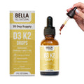 Bella All Natural Vitamin D3 K2 Liquid Drops 5000 IU (Unflavored) - Omega 3 with MCT Oil -