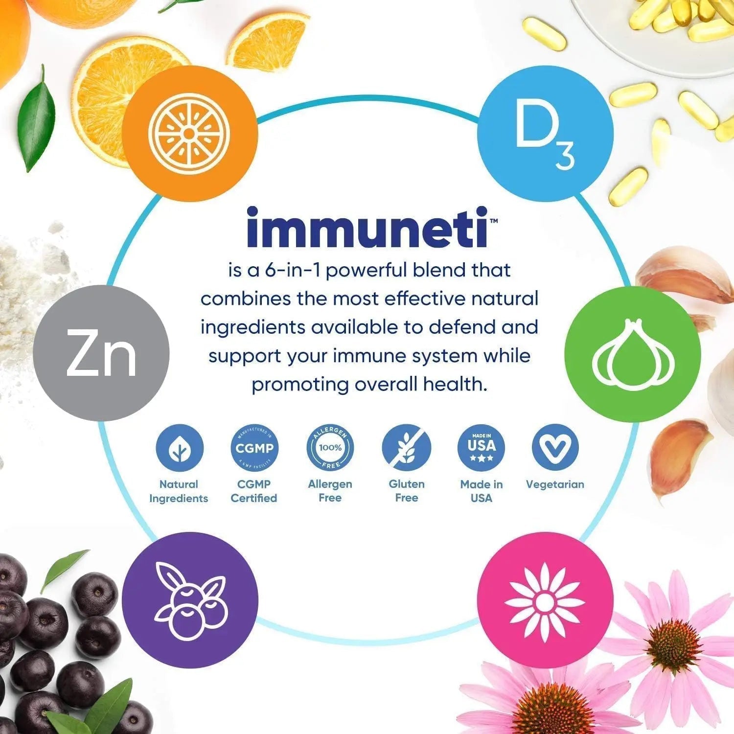 Immuneti Advanced Immune Support – Doctor Formulated 6-in-1 Daily Immunity Supplement – Made in USA – With Vitamin C, D3, Zinc, Elderberry IMMUNETI Au supplements