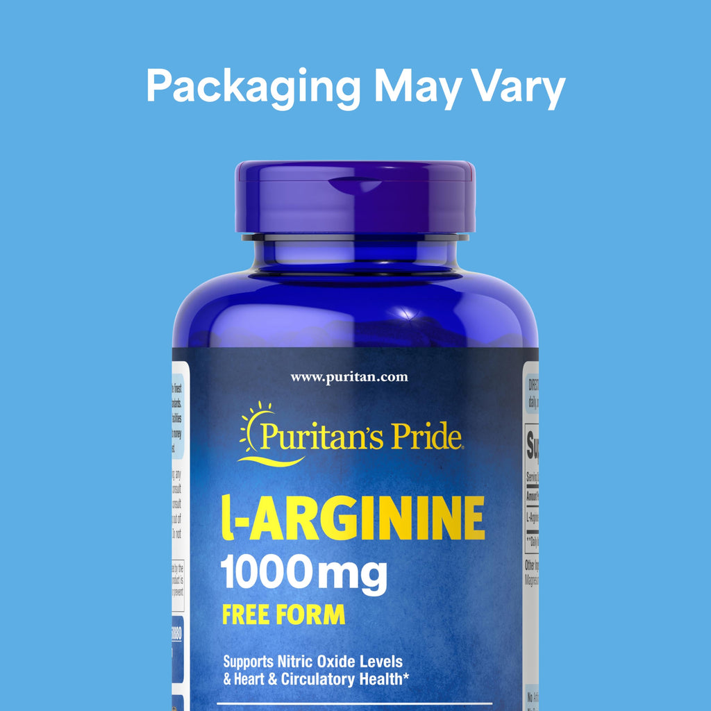 Puritan's Pride L-Arinine 1000mg, Dietary Supplement Supports Nitric Oxide Levels and Heart and Circulatory Heath, 100 Day Supply, 100 Tablets