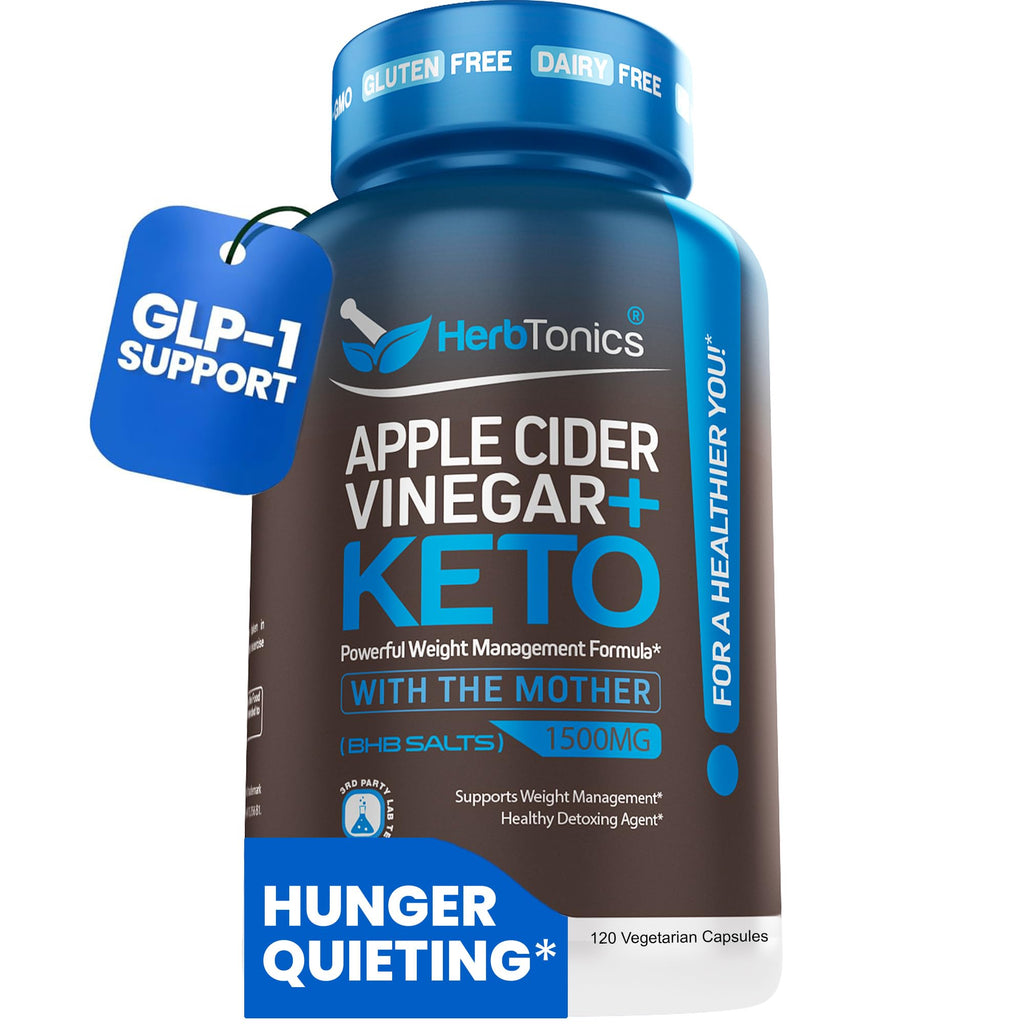 Herbtonics Apple Cider Vinegar + Keto BHB Capsules |  Support for Appetite, Cravings & Weight Management | Metabolism Support with Satiety Support