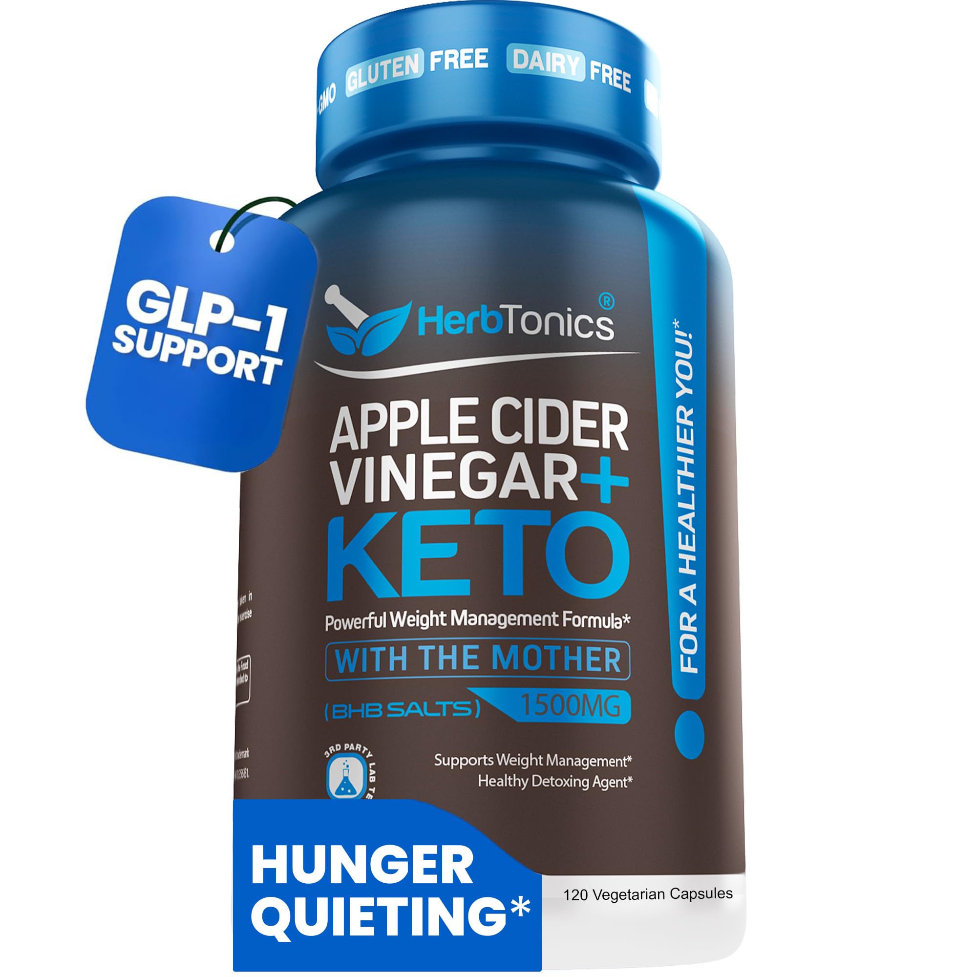 Herbtonics Apple Cider Vinegar + Keto BHB Capsules |  Support for Appetite, Cravings & Weight Management | Metabolism Support with Satiety Support