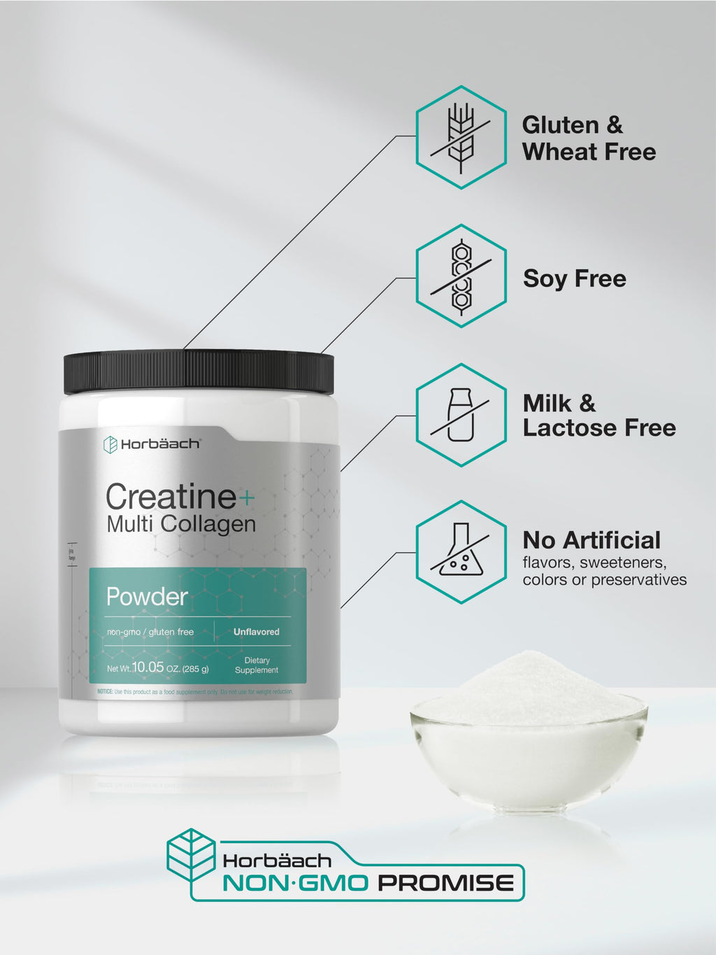 Horbäach Creatine Monohydrate Powder | with Collagen and L-Taurine | 10.05 oz | Unflavored | for Women and Men | Non-GMO, Gluten Free Horbäach Au supplements