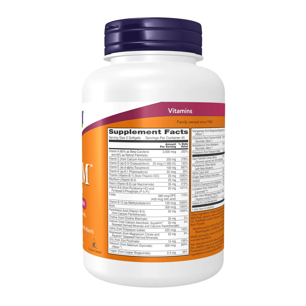 NOW Supplements, ADAM™ Men's Multivitamin with Saw Palmetto, Plant Sterols, Lycopene & CoQ10, 90 Softgels NOW Foods Au supplements