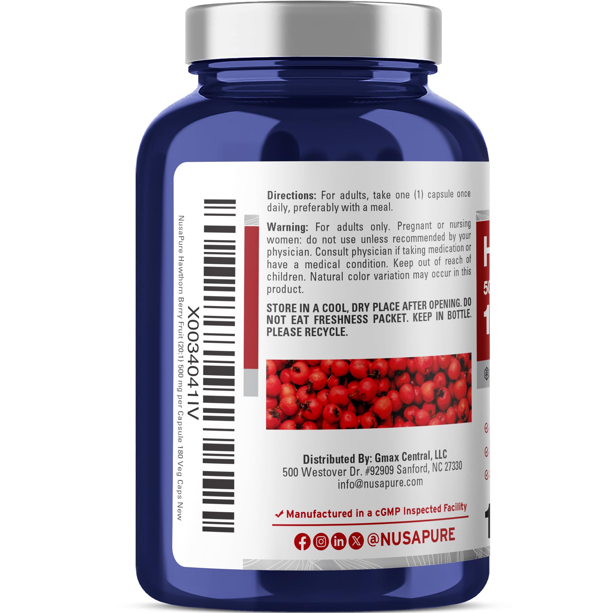 NusaPure Hawthorn Berry 20:1 Extract, 500 mg Equivalent to 10,000 mg 180 Veg Caps, Suitable for Vegetarians, Vegan, Non-GMO Dietary Supplement NusaPure Au supplements