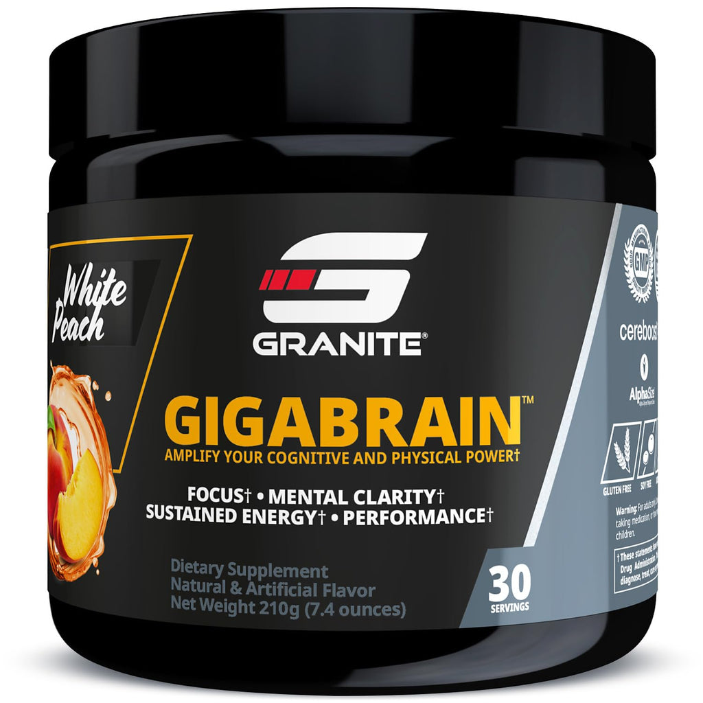 Granite Nutrition GigaBrain Nootropic Energy Powder – Cereboost, Alpha-GPC & ElevATP – Cognitive Focus Supplement for Sustained Energy & Performance – White Peach, 30 Servings Granite Supplements Au supplements