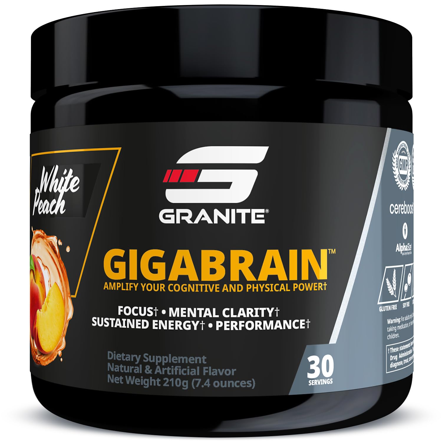 Granite Nutrition GigaBrain Nootropic Energy Powder – Cereboost, Alpha-GPC & ElevATP – Cognitive Focus Supplement for Sustained Energy & Performance – White Peach, 30 Servings Granite Supplements Au supplements