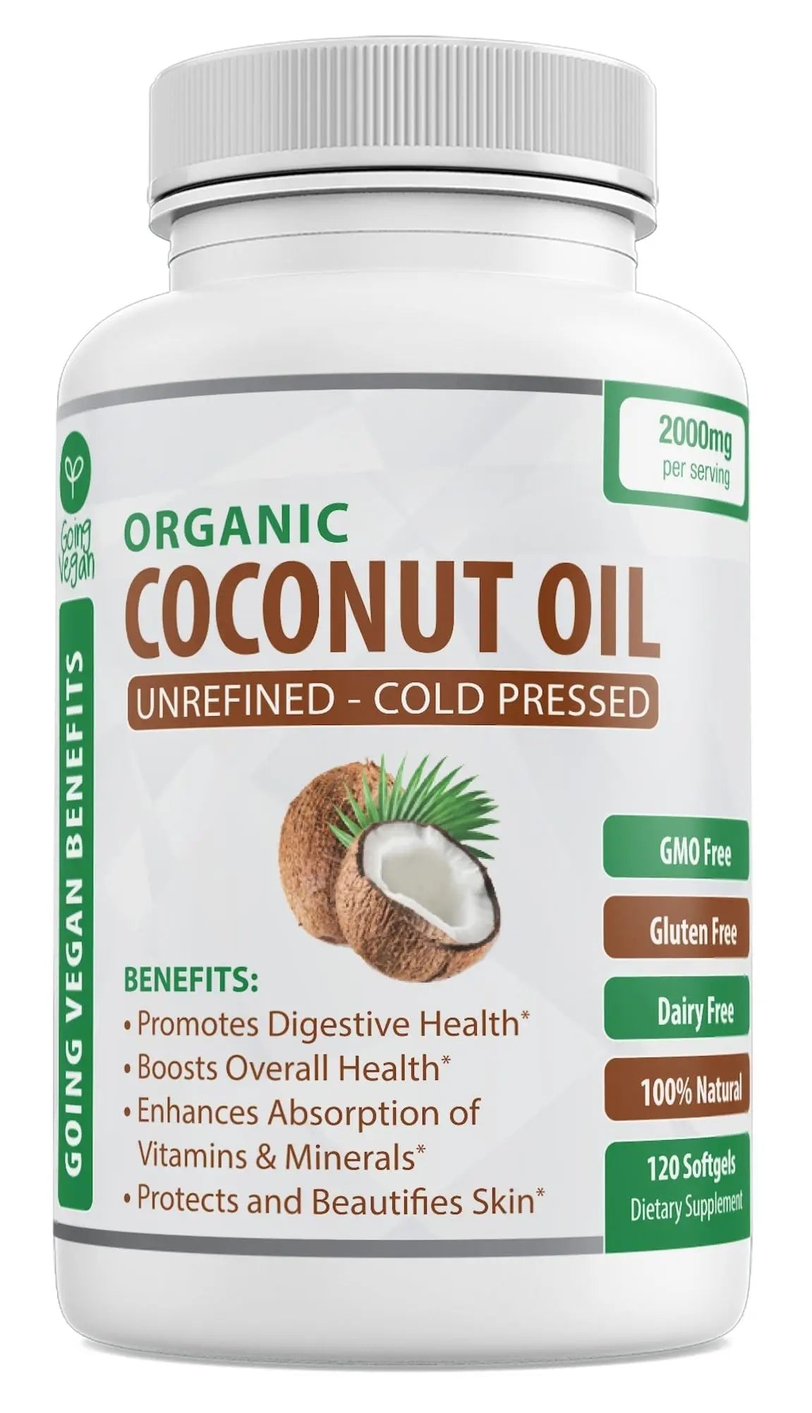 Organic Coconut Oil Capsules 2000mg - 100% Extra Virgin, Cold Pressed for Healthy Skin Going Vegan Au supplements