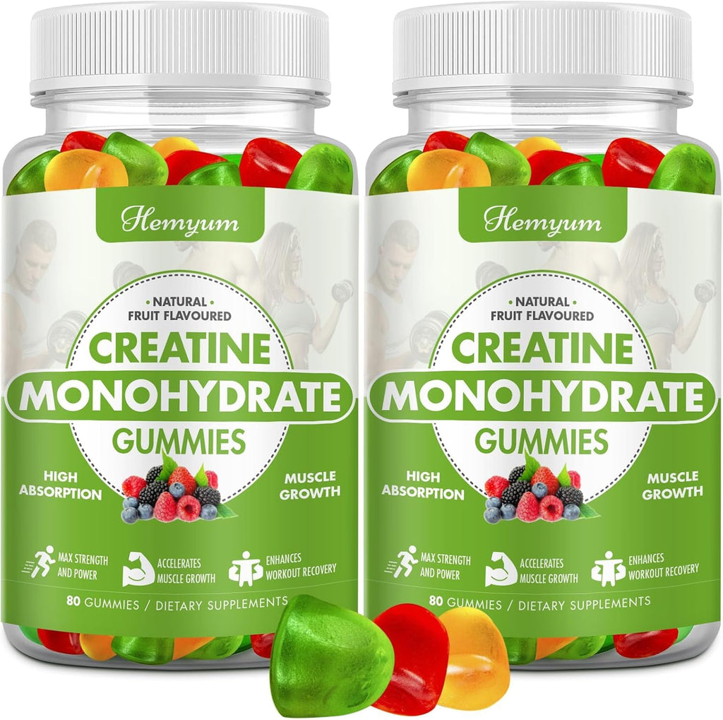 Creatine Monohydrate Gummies - Pre-Workout Creatine for Women Men, Enhanced Muscle Strength, Boost Focus and Endurance, Muscle Builder,Complex L-Taurine + Vitamin B12,Vegan, Gluten-Free 160 Count Hemyum Au supplements