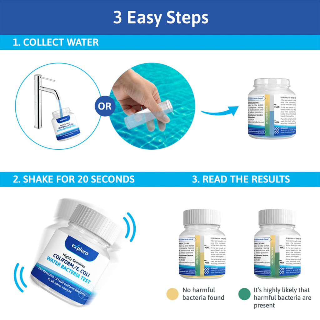 Exploro® Bacteria Water Test Kit, Pond Water Test Kit, Pool Water Testing Kit, Water Testing Kits for Drinking Water for Coliform (E. coli), EPA Approved Pool Test Kit (1 Pack) Exploro Au supplements