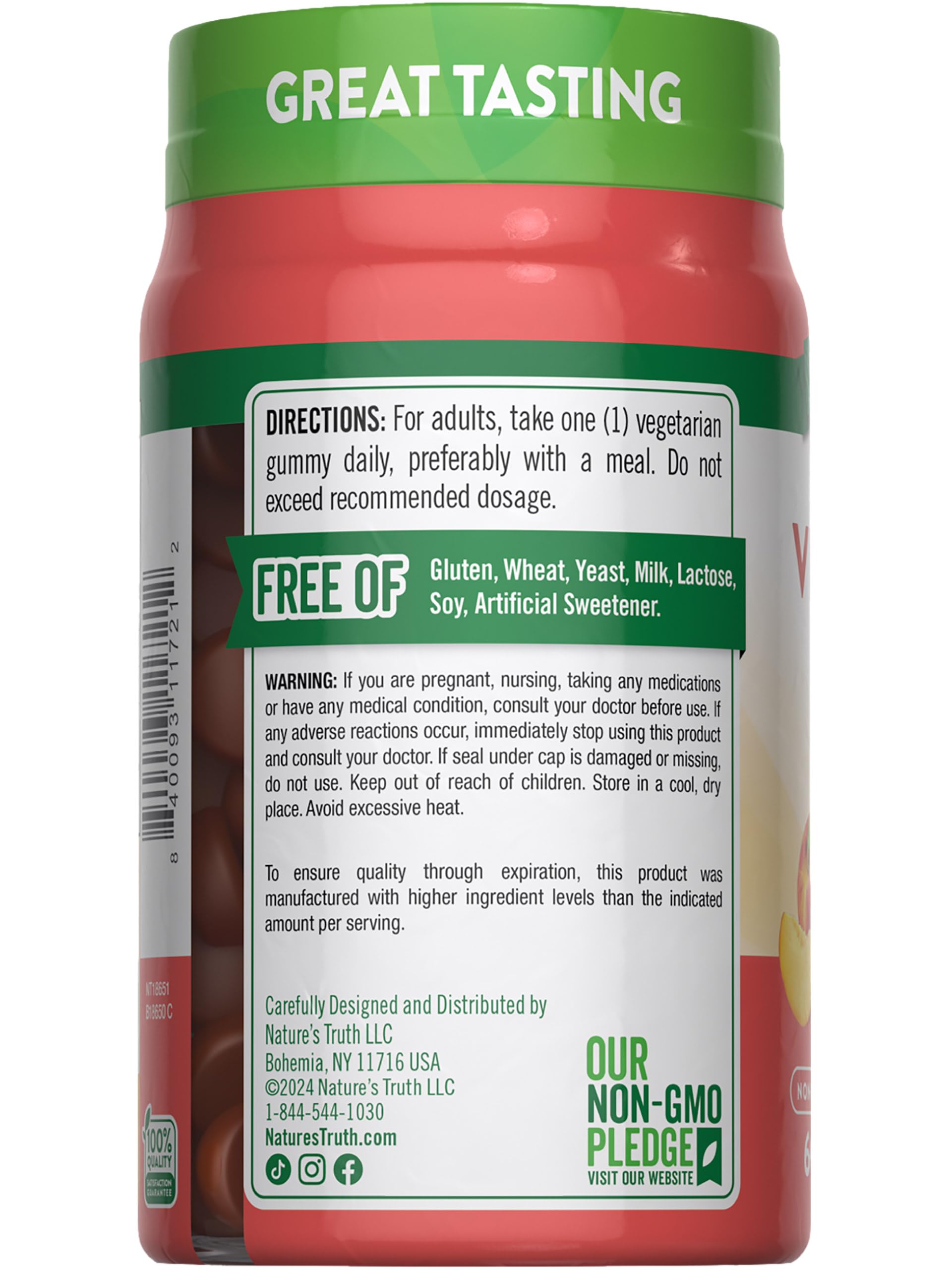 Nature's Truth Vitamin D3 Gummies | 5000 IU | 60 Count | Peach Flavor | Vegetarian, Non-GMO & Gluten Free Supplement
