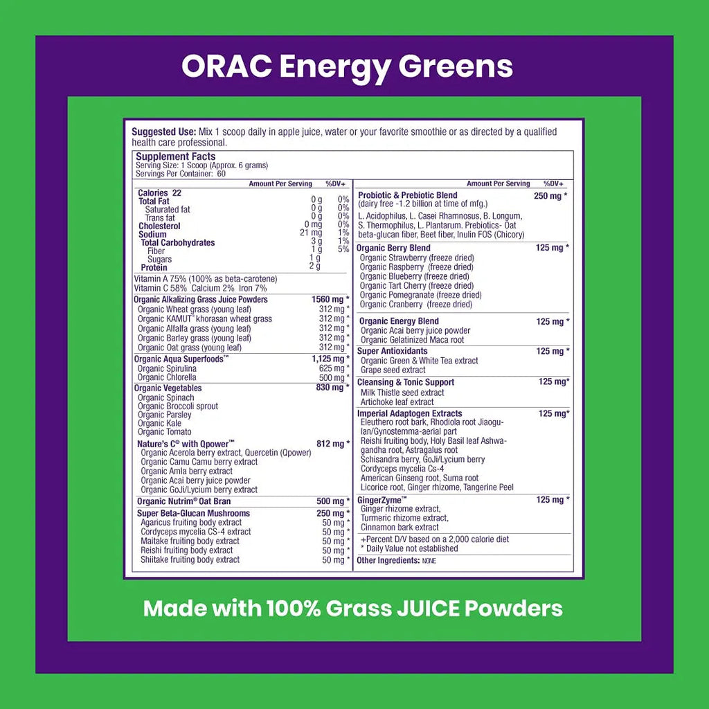 Paradise ORAC Energy Greens Powder Extract, Super Antioxidants, Probiotics for Gut Paradise Herbs Au supplements