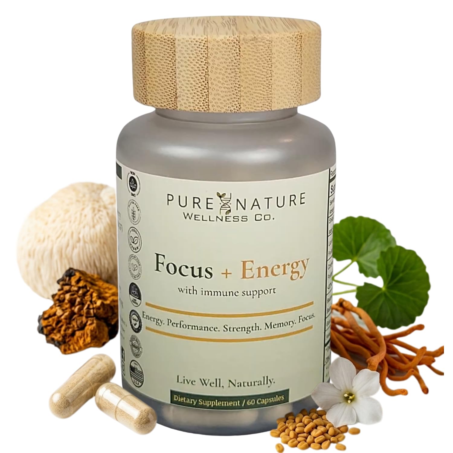 Focus + Energy + Performance Support-6-in-1 Mushroom Nootropic & Mitochondrial Complex-Advanced Brain Supplement-Natural Energy-Caffeine Free Biohack with Lion’s Mane,Cordyceps,Mumijo,Fenugreek Pure Nature Wellness Co. Au supplements