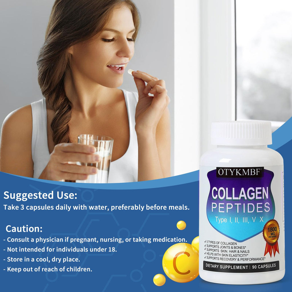 OTYKMBF Multi Collagen Peptides Pills 1800mg, Type I, II, III, V, X - Hydrolyzed Premium Collagen Complex Supports Skin, Joints, Hair & Nails, Hydrolyzed Protein for Women Men, 90 Capsules OTYKMBF Au supplements