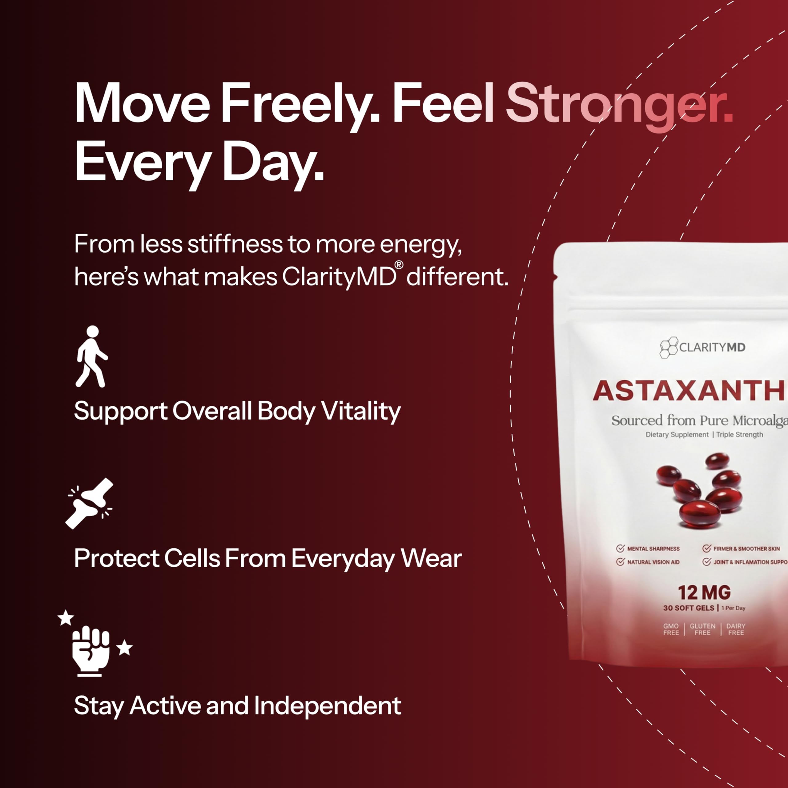 ClarityMD Astaxanthin 12mg Antioxidants Supplement – Natural Microalgae Source – Lipid-Based Softgel for Enhanced Absorption – Cognitive