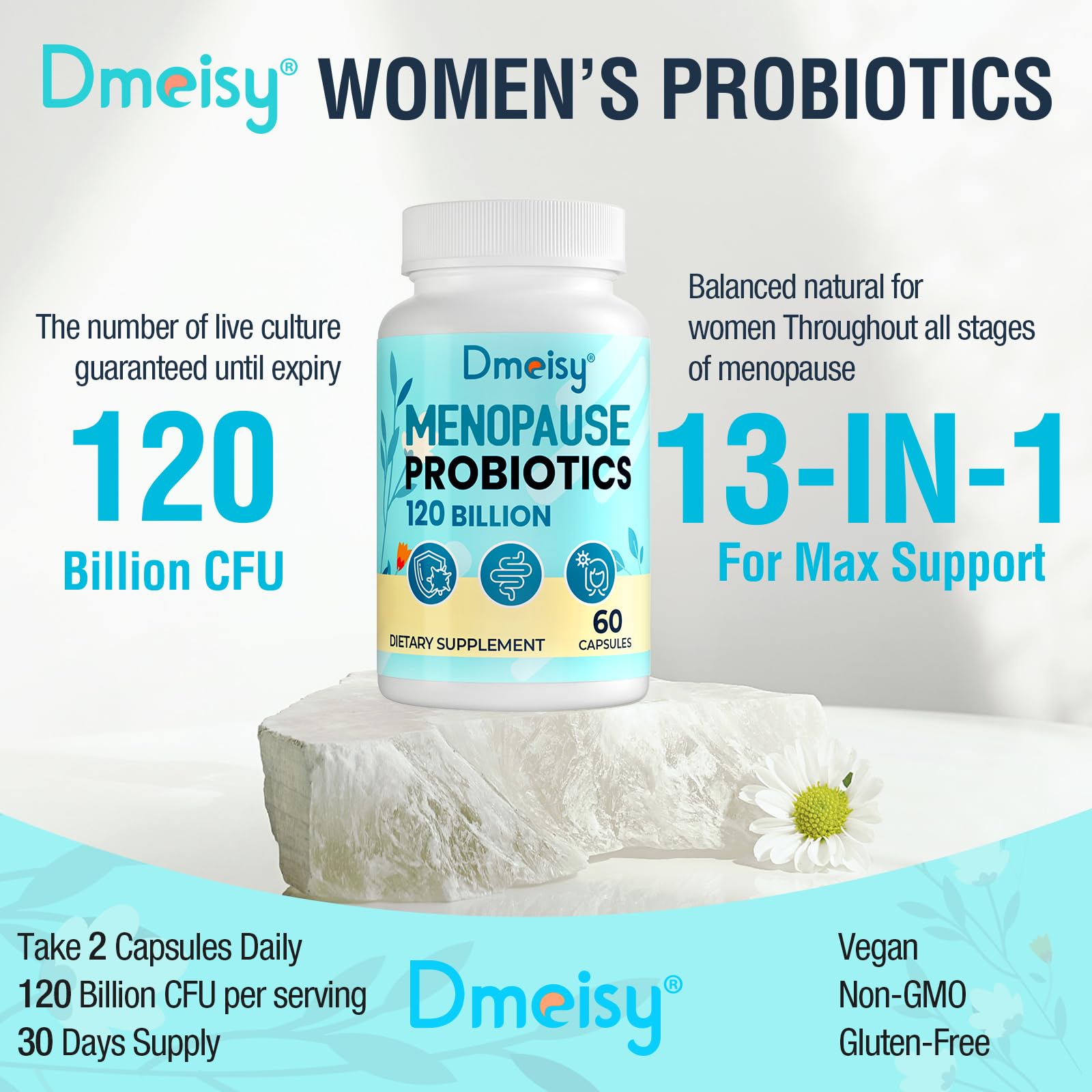 Menopause Supplements for Women, 120 Billion CFU Probiotic, 13-in-1 Herbs Probiotics Complex, for Menopause Relief, Hormone Balance, Hot Flashes, Night Sweats, Mood Swings, Gut & Immunity - 60 Capsule Dmeisy Au supplements