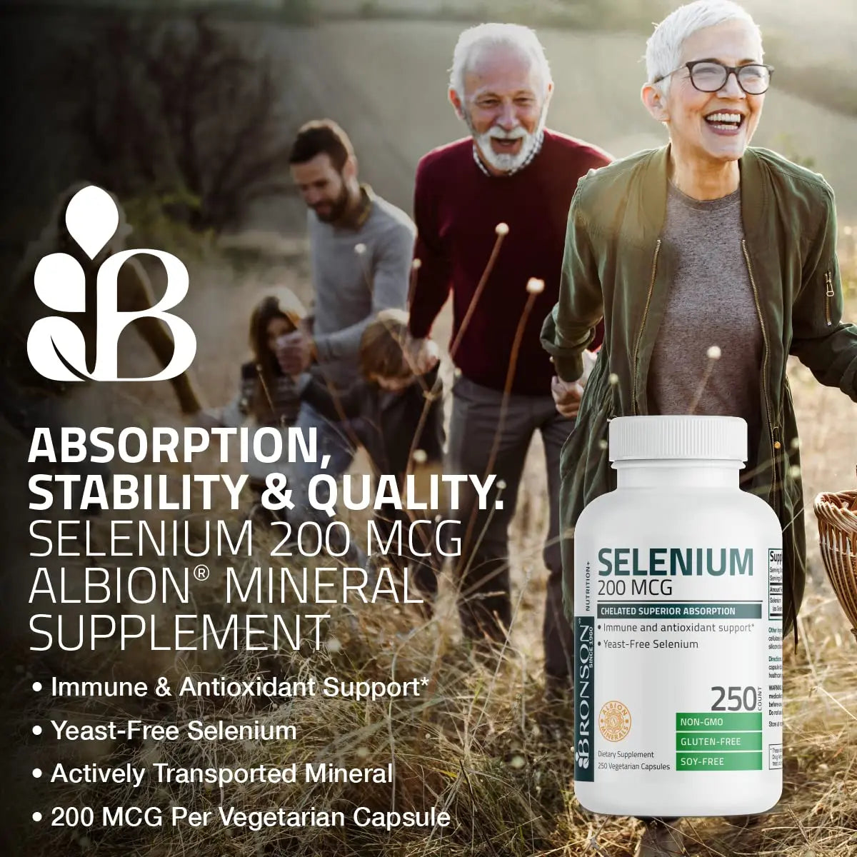 Bronson Selenium 200 mcg – Yeast Free Chelated Amino Acid Complex - Essential Trace Mineral with Superior Absorption Bronson Au supplements