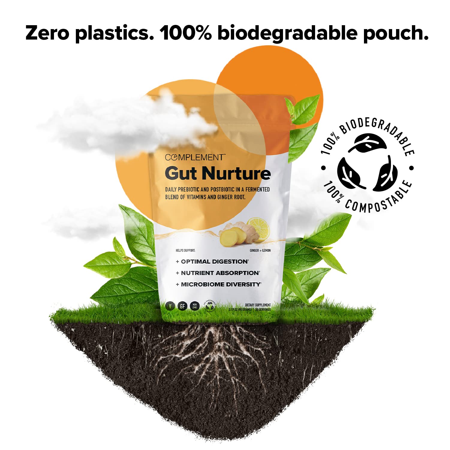 Complement Gut Nurture Prebiotic + Postbiotic Superfood Powder for Leaky Gut Repair, Probiotics for Digestive Health - Ginger Root - 30 Servings Complement Au supplements