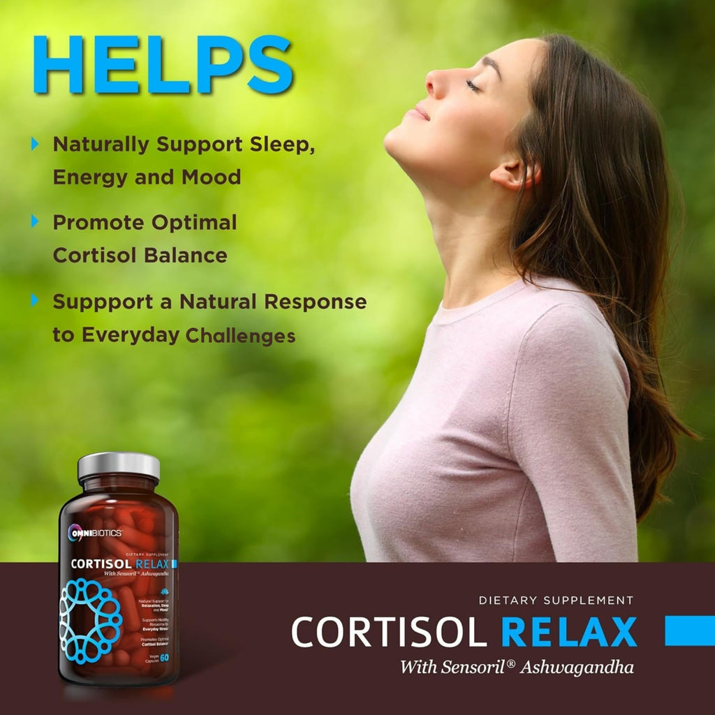 OmniBiotics Cortisol Supplement for Women and Men - High Cortisol Manager with Ashwagandha, L-Theanine, Magnolia Extract, Phosphatidylserine to Support Relaxation, Calm, Detox - 60 Vegan Capsules OmniBiotics Au supplements