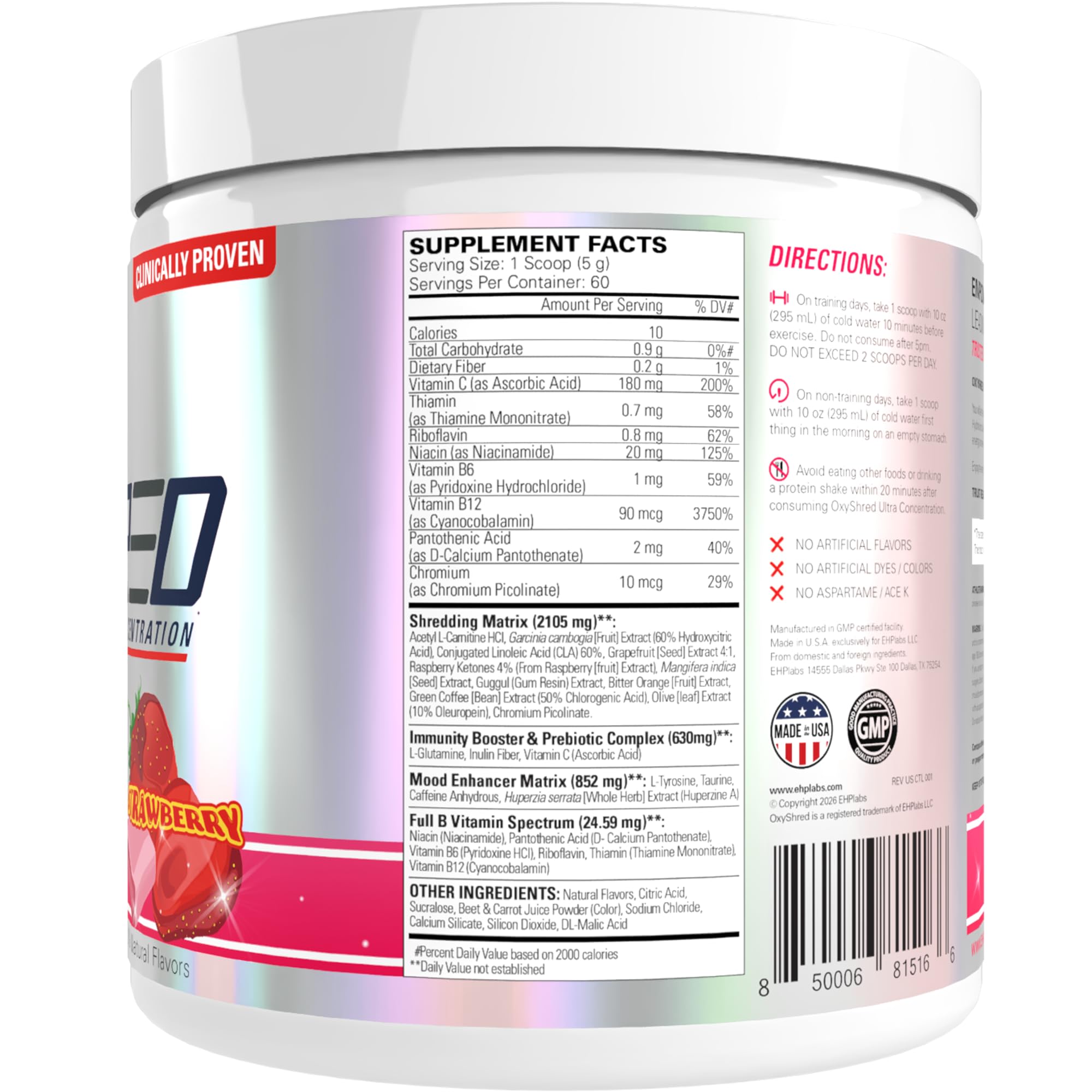 EHP Labs OxyShred Pre Workout Powder - Preworkout Powder with L Glutamine & Acetyl L Carnitine, Energy Boost Drink - Cosmic Blast, 60 Servings