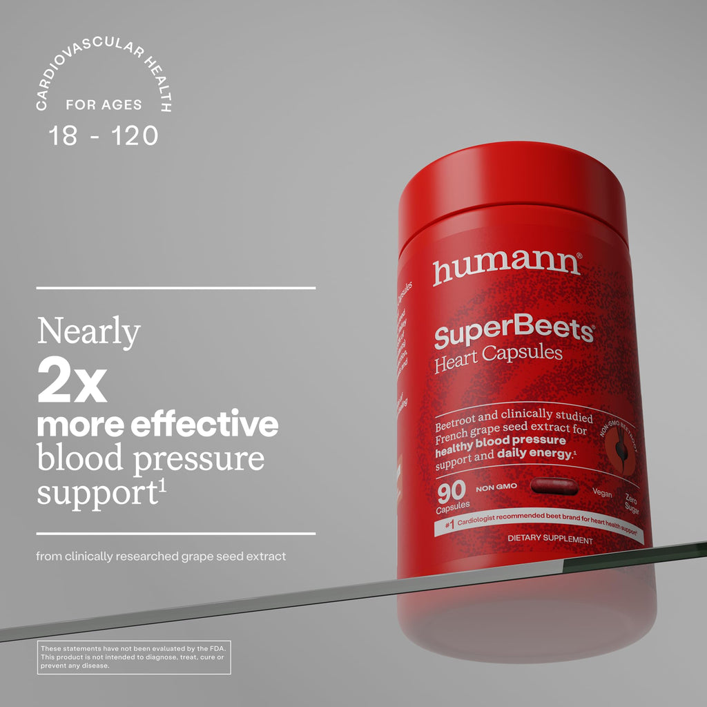 Humann SuperBeets Beet Root Capsules Quick Release 1000mg, Helps Support Nitric Oxide Production, Blood Pressure Support, Heart Health, Contains Non-GMO Beetroot Powder, Studied Antioxidants, 90 Count