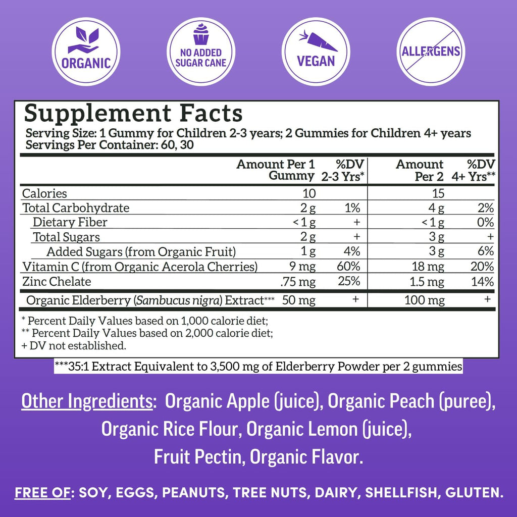 Llama Naturals Elderberry Gummies for Kids, Vegan, Organic Immune Support Supplement with Vitamin C and Zinc, Toddler Real Fruit Gummy Vitamins for Immunity