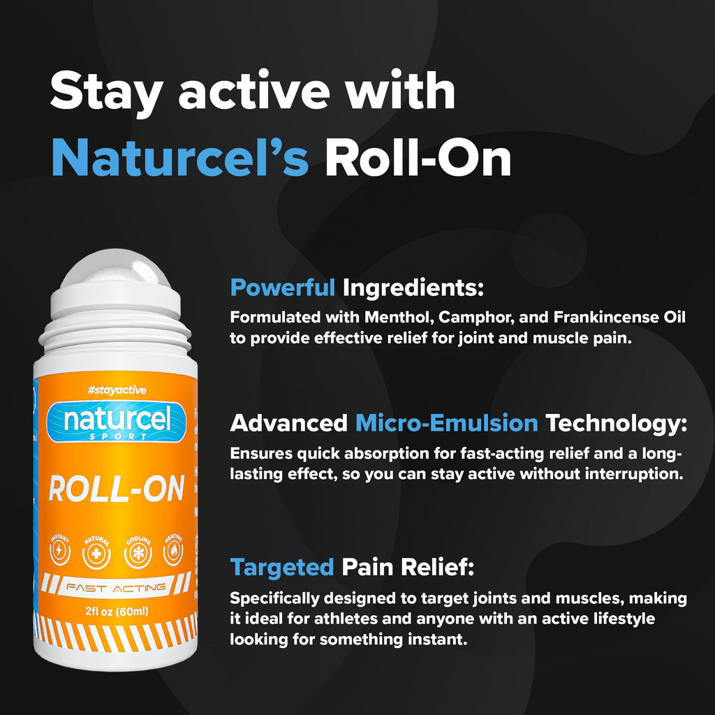 Naturcel Sport Roll-On, 2FL OZ, Topical Reliever for Aches and Pains of Muscles and Joints, Cooling, Fast Acting, Mess Free Massage Roller, Colorless Naturcel Au supplements