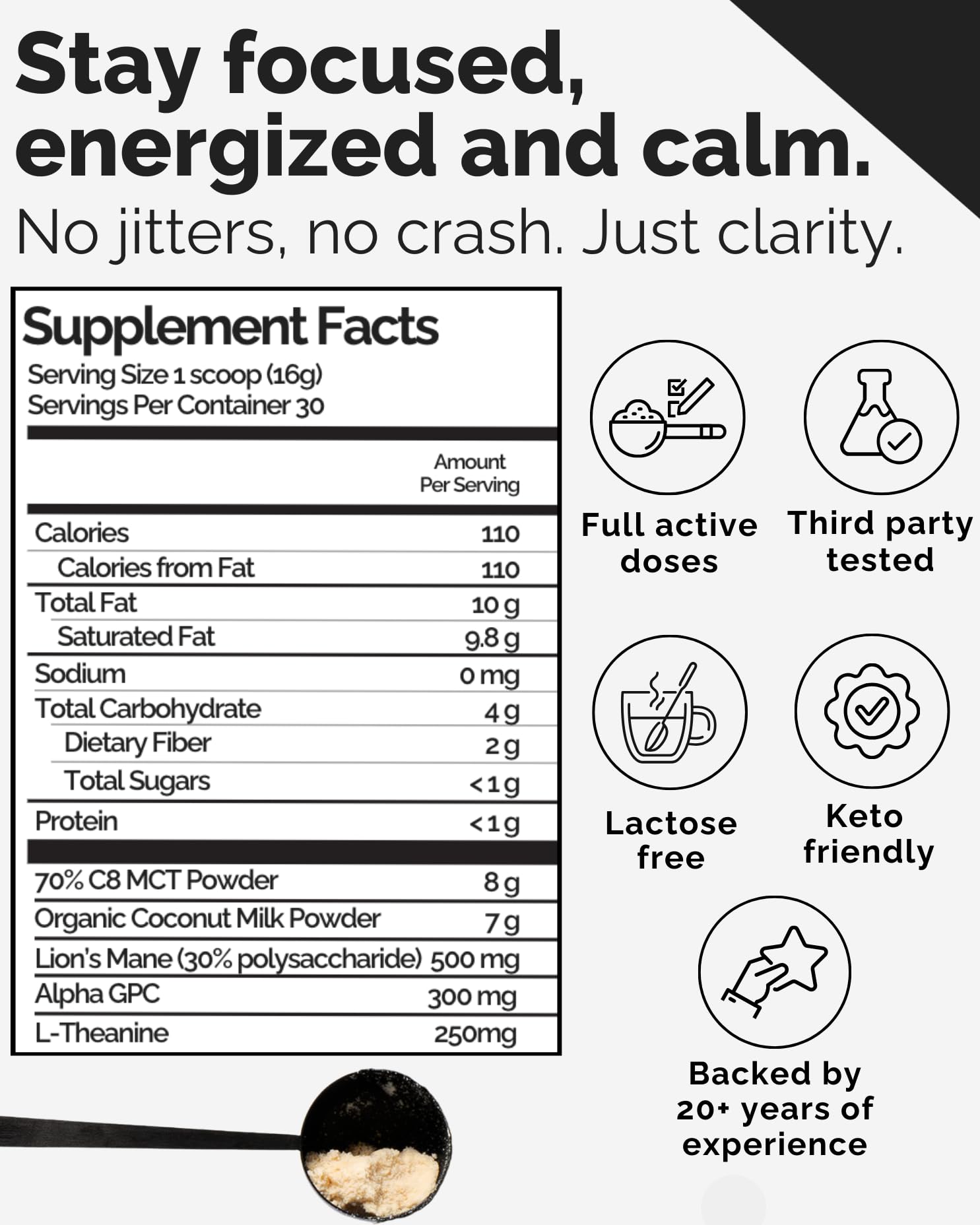 Keto Brainz C8MCT Based Nootropic - with 500mg Lion's Mane Mushroom, AlphaGPC & L-Theanine This is The Ultimate Easy to use nootropic Stack & Makes Delicious Mushroom Coffee! 16oz. 30 Servings Keto Brainz Au supplements