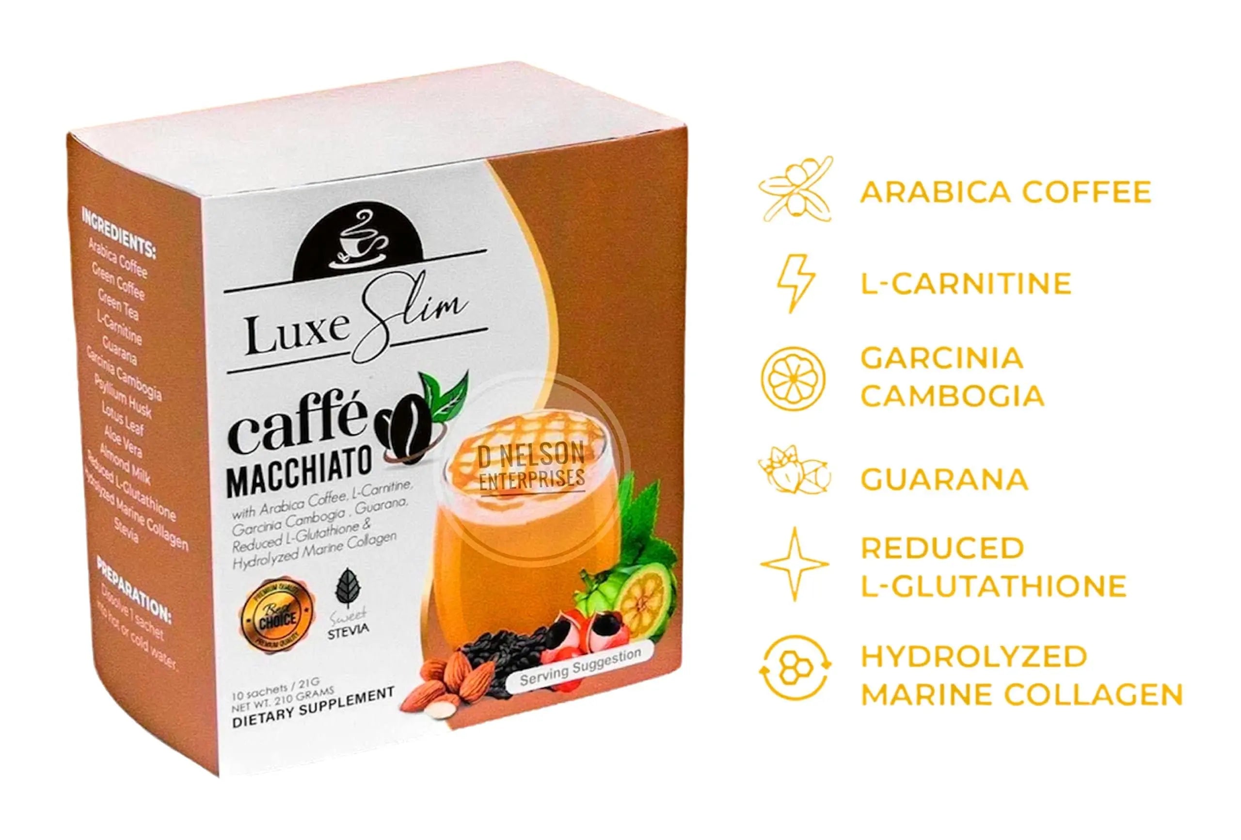 Luxe Slim Cafe Macchiato with Hydrolyzed Collagen & Glutathione, 21g x 10 Sachets, 0.74 Ounce Luxe Slim Au supplements