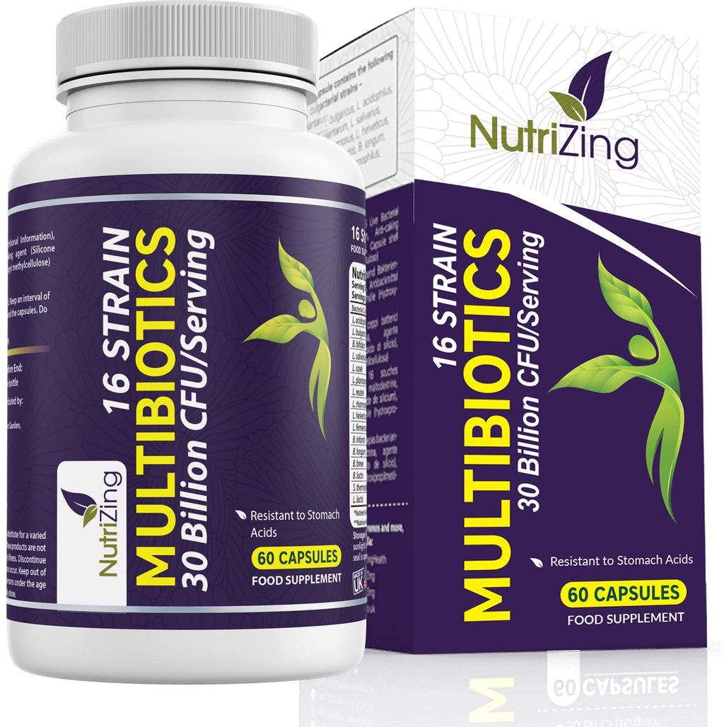 NutriZing Vegan Probiotics for Digestive Health - 30 Billion CFU & 16 strains - Bifidobacterium & Lactobacillus Probiotics for Men & Women