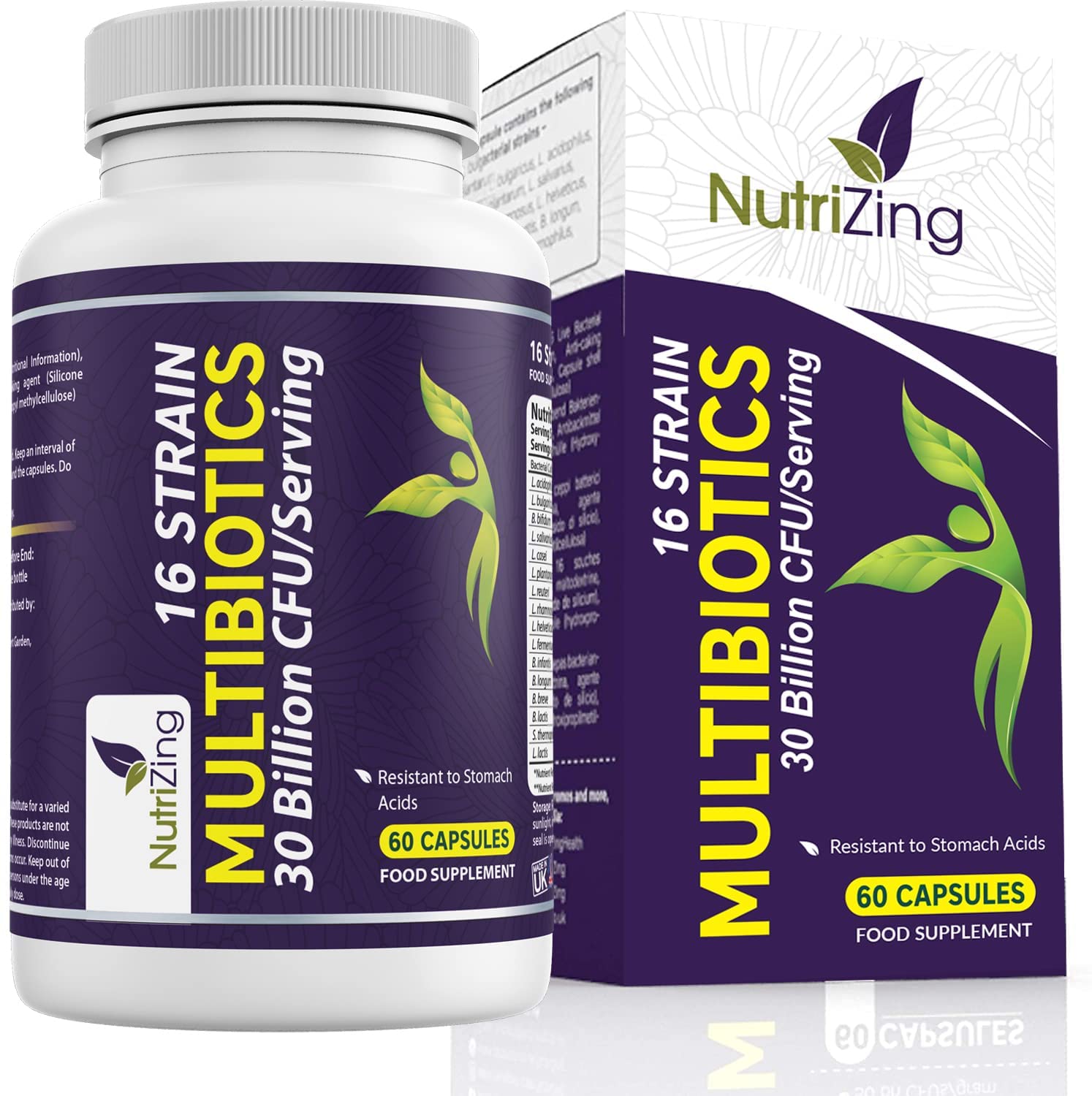 NutriZing Vegan Probiotics for Digestive Health - 30 Billion CFU & 16 strains - Bifidobacterium & Lactobacillus Probiotics for Men & Women