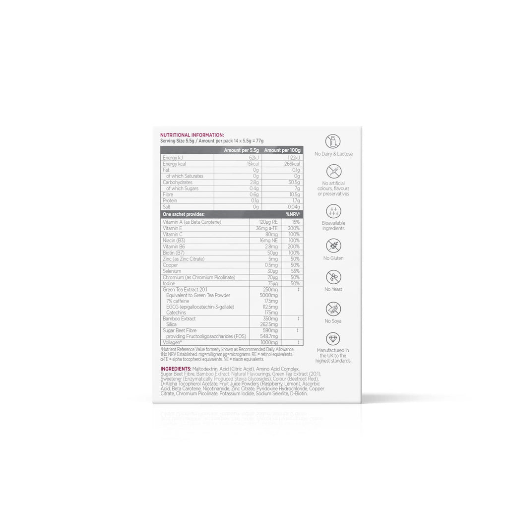 Wassen Beauty and Collagen - Plant-Based Vegan Collagen - 14 Raspberry & Lemon Flavoured Sachets Wassen Au supplements